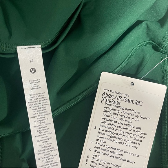Lululemon Align High Rise Pants Leggings w Pockets Everglade Green 14 Nwt - Picture 8 of 8
